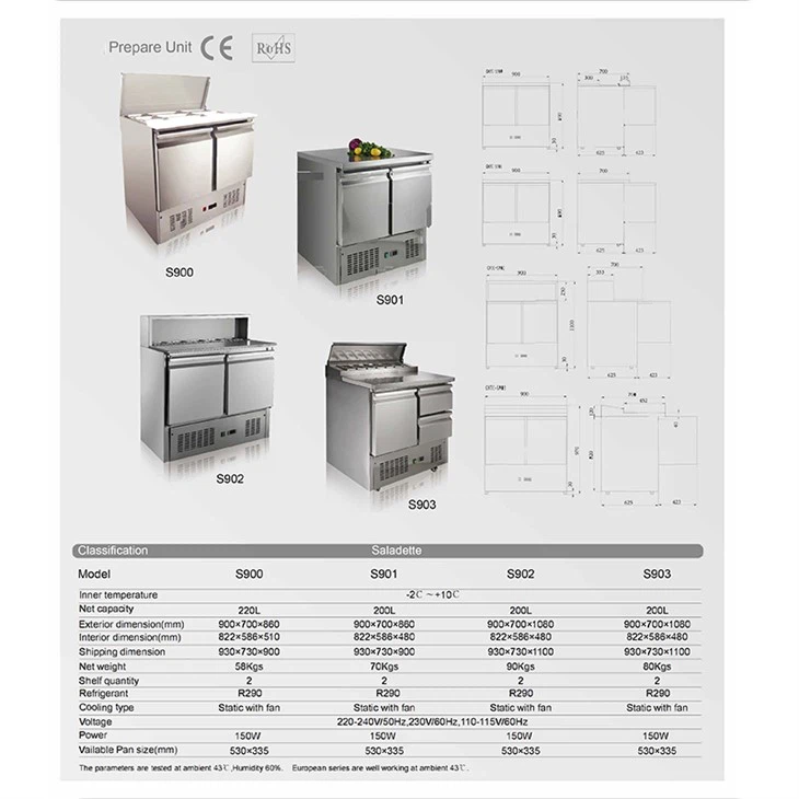 Customized Commercial Saladette Refrigerator
